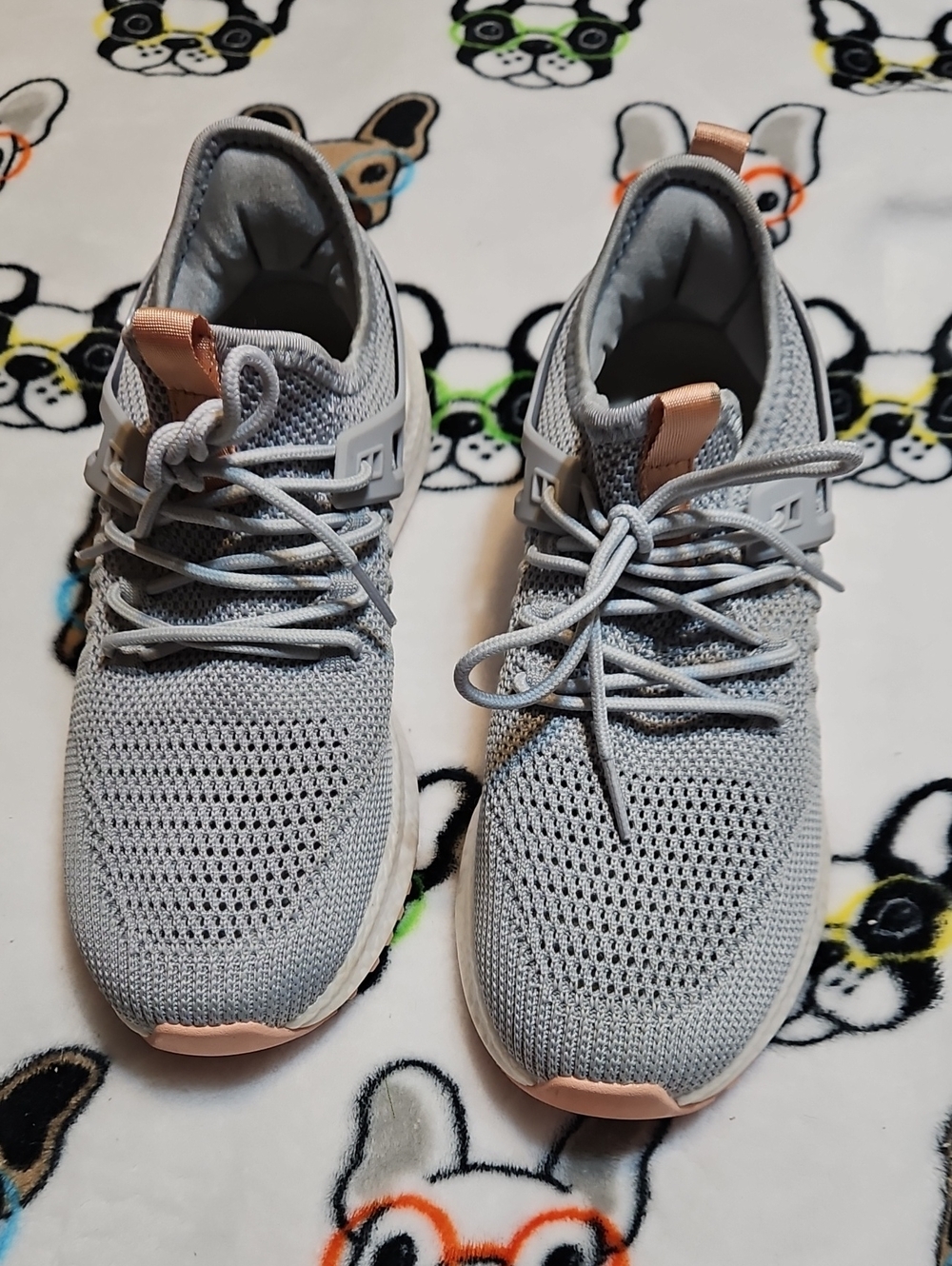 Women’s Light Gray Knit Athletic Sneakers with Blush Accents